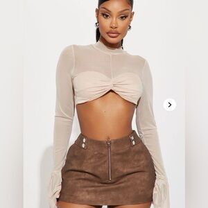 Fashion Nova Beige Twist Front Crop Top